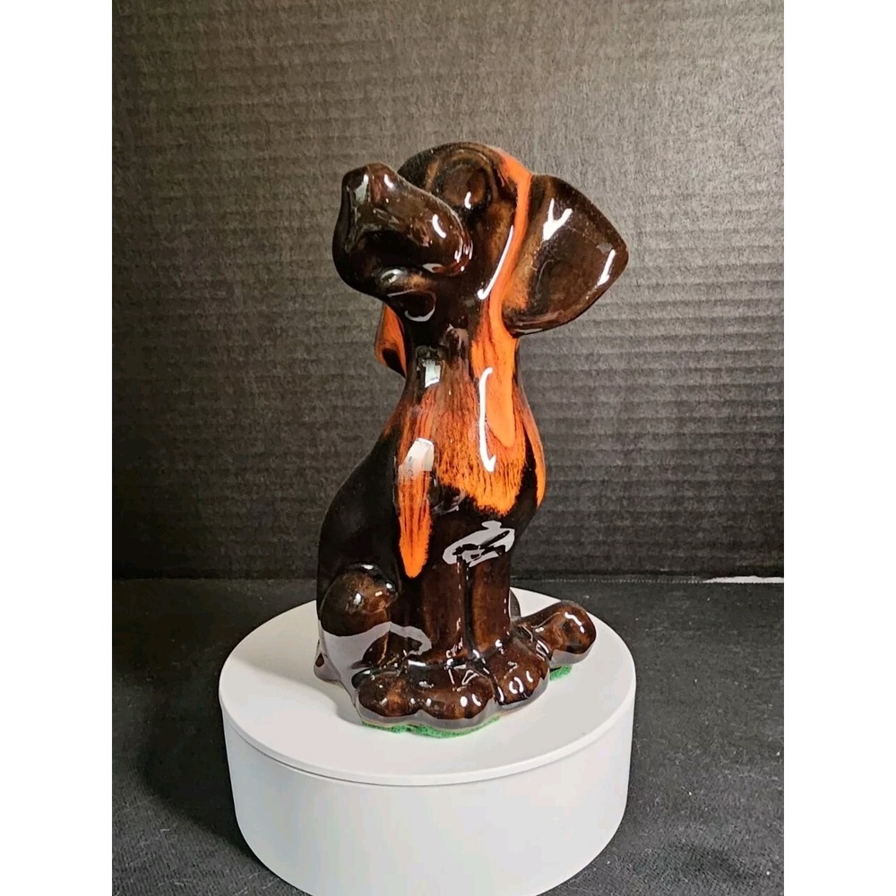 Vintage Canuck Evangeline Pottery Hound Dog Orange Drip Glaze Niagra Falls - Picture 5 of 8
